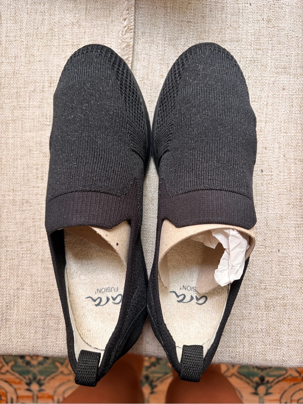BRAND NEW Ara Black Slip-On Knit Casual Shoes